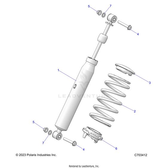 An Image of a Genuine Polaris Parts Schematic Diagram showing the schematic - SUSPENSION: REAR SHOCK - 2025 POLARIS RZR 900 TRAIL S