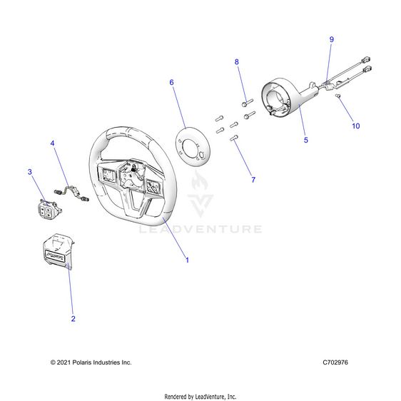 An Image of a Genuine Polaris Parts Schematic Diagram showing the schematic - STEERING: WHEEL PREMIUM - 2024 POLARIS RZR TURBO R 4 PREMIUM