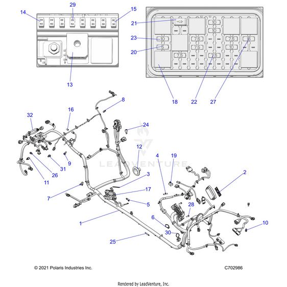 An Image of a Genuine Polaris Parts Schematic Diagram showing the schematic - ELECTRICAL: WIRE HARNESS CHASSIS - 2023 POLARIS RZR TURBO R PREMIUM