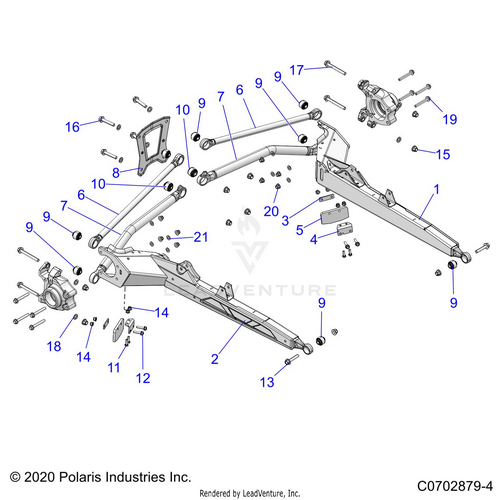 An Image of a Genuine Polaris Parts Schematic Diagram showing the schematic - SUSPENSION: REAR CONTROL ARMS - 2021 POLARIS RZR PRO XP 4 SPORT