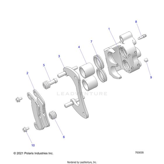 An Image of a Genuine Polaris Parts Schematic Diagram showing the schematic - BRAKES: CALIPER REAR - 2023 POLARIS RZR PRO R 4 SPORT