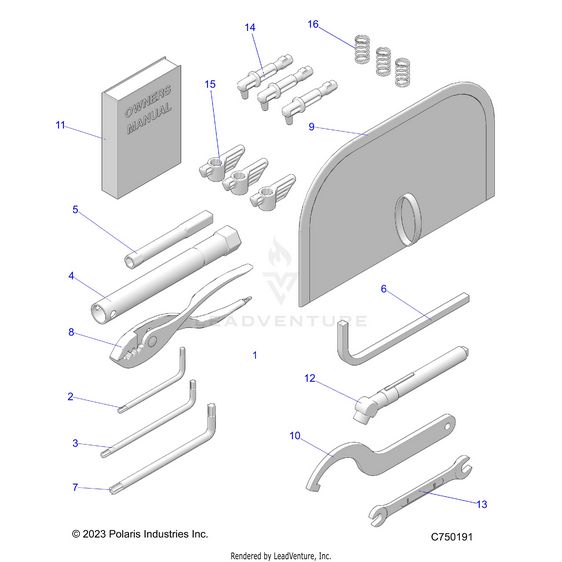 An Image of a Genuine Polaris Parts Schematic Diagram showing the schematic - REFERENCES: OWNERS MANUAL AND TOOL KIT - 2025 POLARIS RZR PRO R 4 SPORT