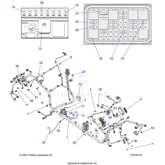 An Image of a Genuine Polaris Parts Schematic Diagram showing the schematic - ELECTRICAL: WIRE HARNESS CHASSIS - 2024 POLARIS RZR TURBO R 4 SPORT