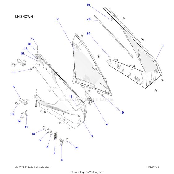 An Image of a Genuine Polaris Parts Schematic Diagram showing the schematic - BODY: DOORS - 2023 POLARIS RZR PRO R ULTIMATE TROY LEE DESIGNS