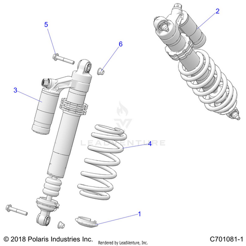 An Image of a Genuine Polaris Parts Schematic Diagram showing the schematic - SUSPENSION: REAR SHOCK MOUNTING - 2020 POLARIS RZR S 1000 EPS