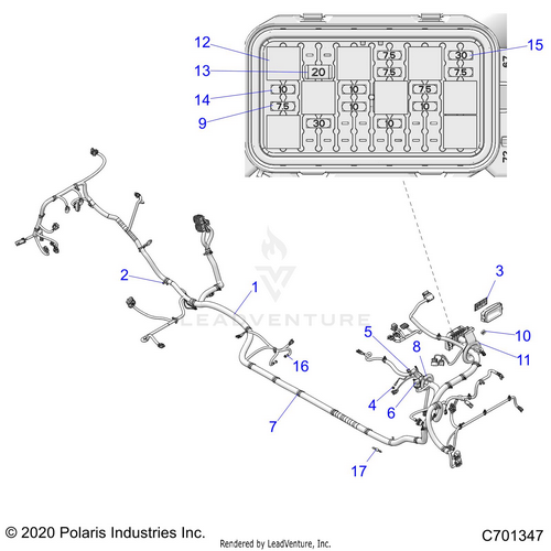 An Image of a Genuine Polaris Parts Schematic Diagram showing the schematic - ELECTRICAL: WIRE HARNESS - 2022 POLARIS RZR XP 4 1000 HIGH LIFTER
