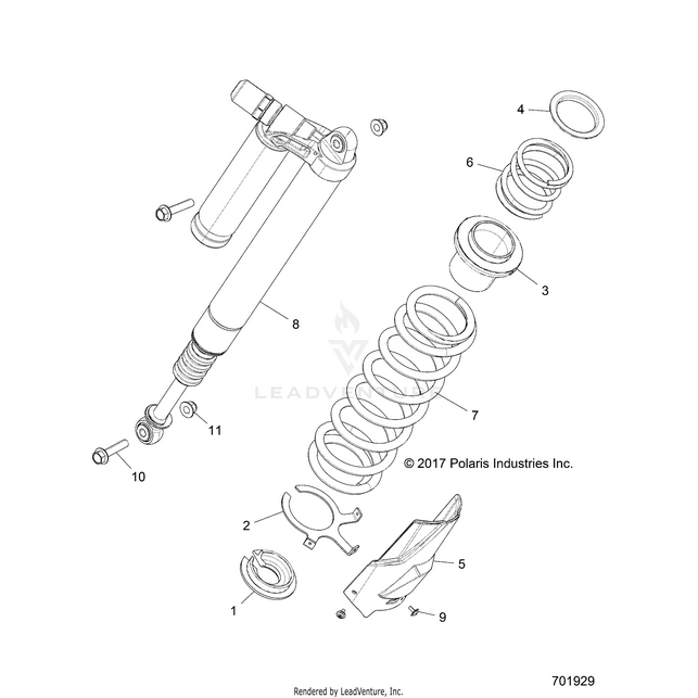An Image of a Genuine Polaris Parts Schematic Diagram showing the schematic - SUSPENSION: REAR SHOCK MOUNTING - 2018 POLARIS RZR XP TURBO