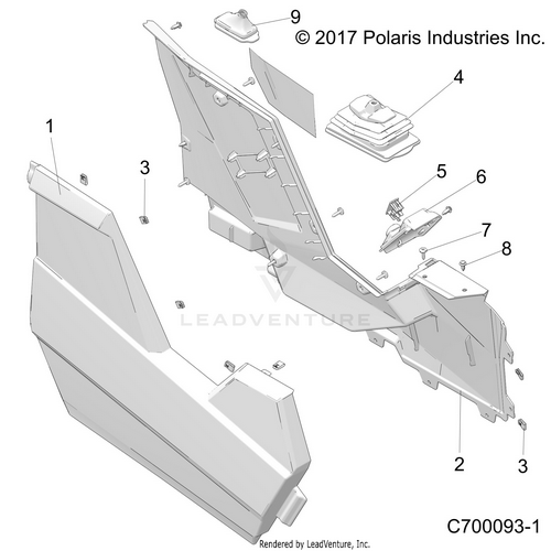 An Image of a Genuine Polaris Parts Schematic Diagram showing the schematic - BODY: CONSOLE - 2022 POLARIS RZR RS1 EPS