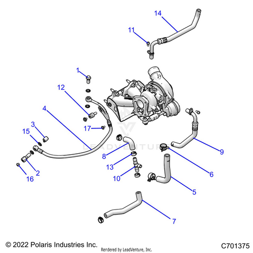 An Image of a Genuine Polaris Parts Schematic Diagram showing the schematic - ENGINE: TURBO COOLING AND OIL - 2023 POLARIS RZR PRO XP 4 PREMIUM