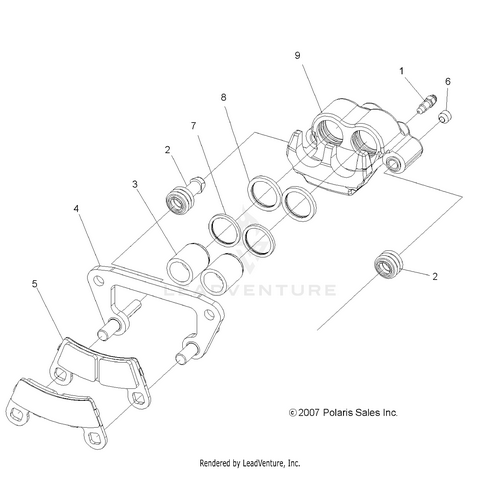 An Image of a Genuine Polaris Parts Schematic Diagram showing the schematic - BRAKES: FRONT CALIPER - 2017 POLARIS RZR 570