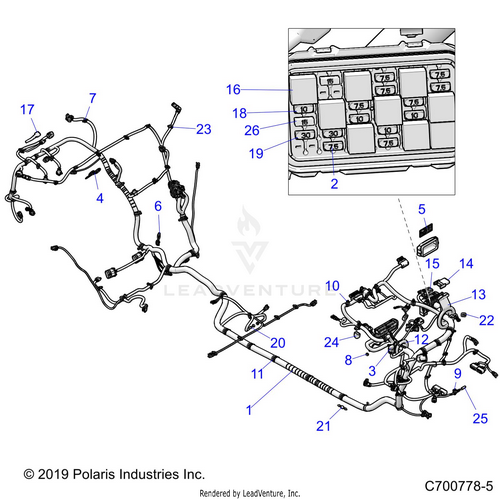 An Image of a Genuine Polaris Parts Schematic Diagram showing the schematic - ELECTRICAL: WIRE HARNESS - 2020 POLARIS RZR TURBO S 4
