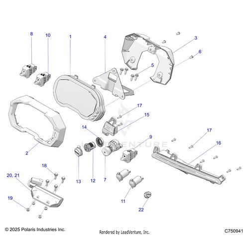An Image of a Genuine Polaris Parts Schematic Diagram showing the schematic - ELECTRICAL: DASH INSTRUMENTS CONTROLS & LIGHTING - 2026 POLARIS RZR PRO R ULTIMATE