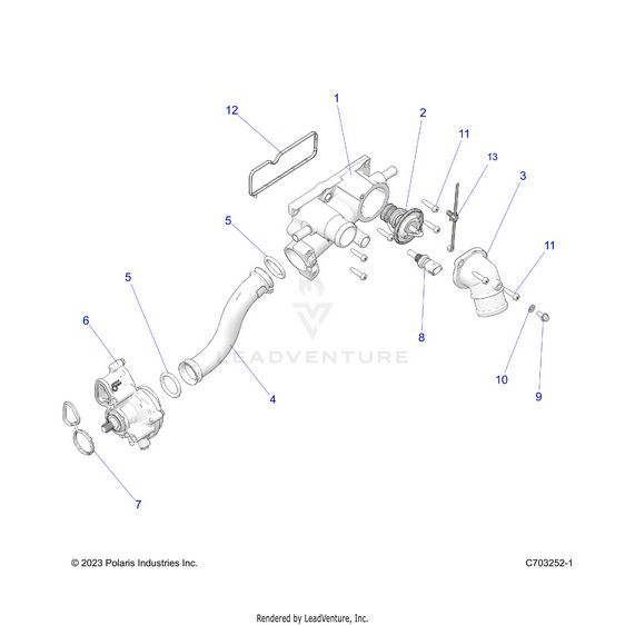 An Image of a Genuine Polaris Parts Schematic Diagram showing the schematic - ENGINE: WATERPUMP AND RELATED - 2024 POLARIS RZR PRO R 4 PREMIUM