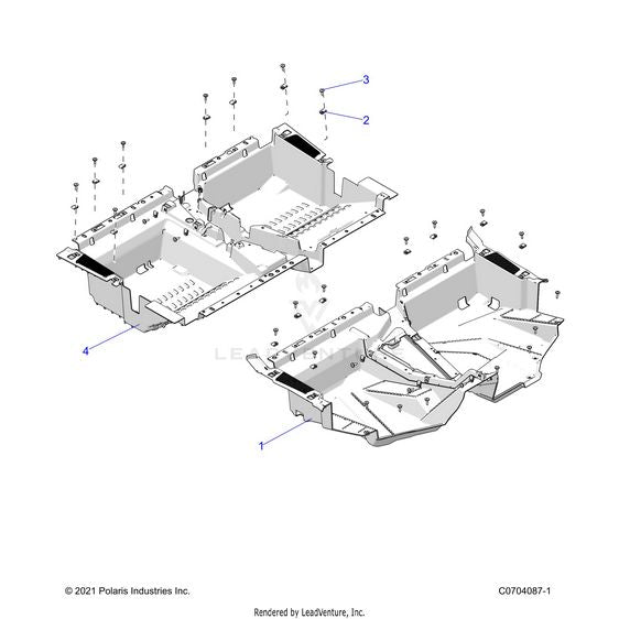 An Image of a Genuine Polaris Parts Schematic Diagram showing the schematic - BODY: FLOOR - 2025 POLARIS RZR XP 4 1000 ULTIMATE