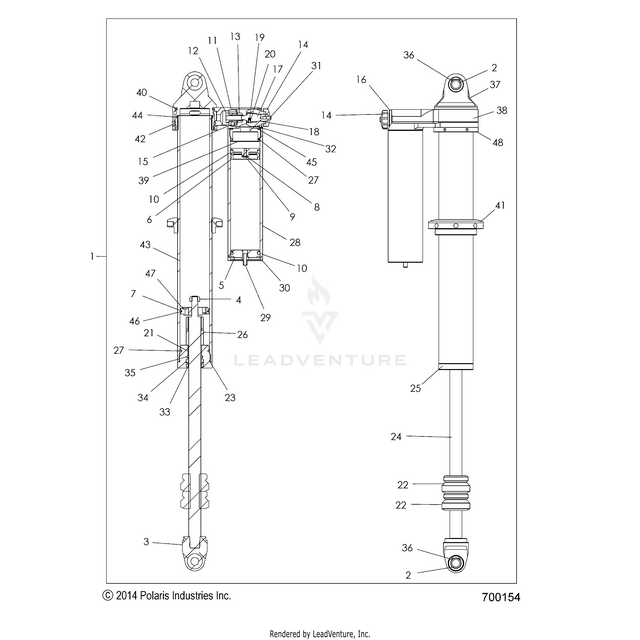 An Image of a Genuine Polaris Parts Schematic Diagram showing the schematic - SUSPENSION: REAR SHOCK - 2015 POLARIS RZR XP 1000
