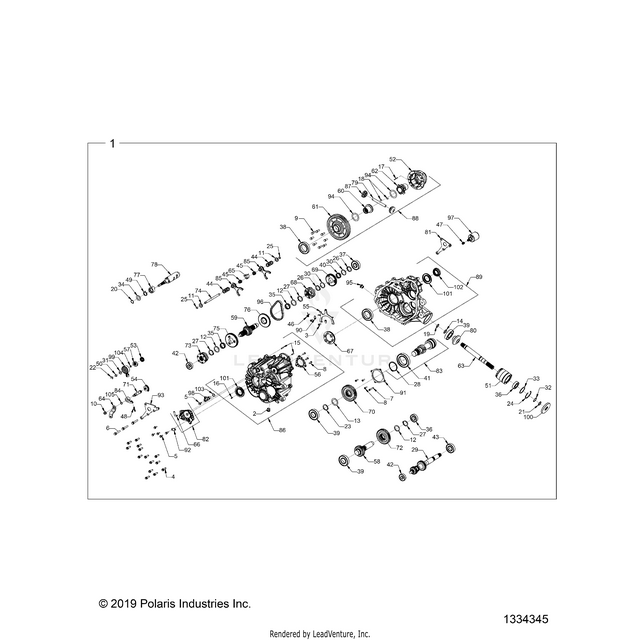 An Image of a Genuine Polaris Parts Schematic Diagram showing the schematic - DRIVE TRAIN: MAIN GEARCASE - 2020 POLARIS RZR 570