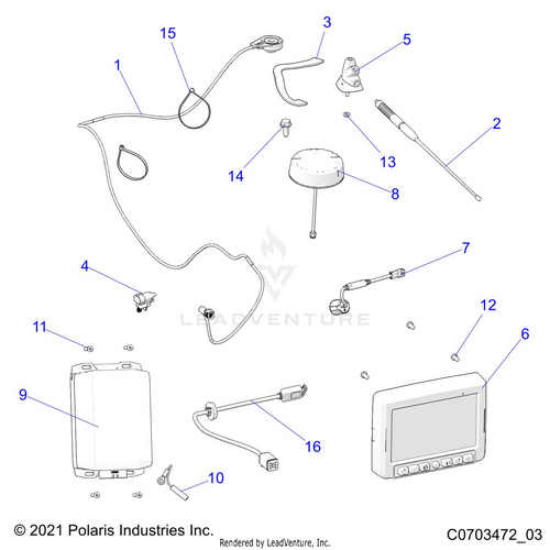 An Image of a Genuine Polaris Parts Schematic Diagram showing the schematic - ELECTRICAL: AUDIO RIDE COMMAND - 2023 POLARIS RZR PRO R ULTIMATE