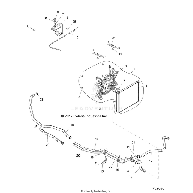 An Image of a Genuine Polaris Parts Schematic Diagram showing the schematic - ENGINE: COOLING SYSTEM - 2018 POLARIS RZR XP 1000