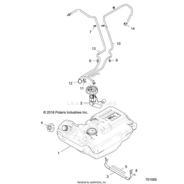 An Image of a Genuine Polaris Parts Schematic Diagram showing the schematic - BODY: FUEL TANK - 2017 POLARIS RZR 900/900 EPS