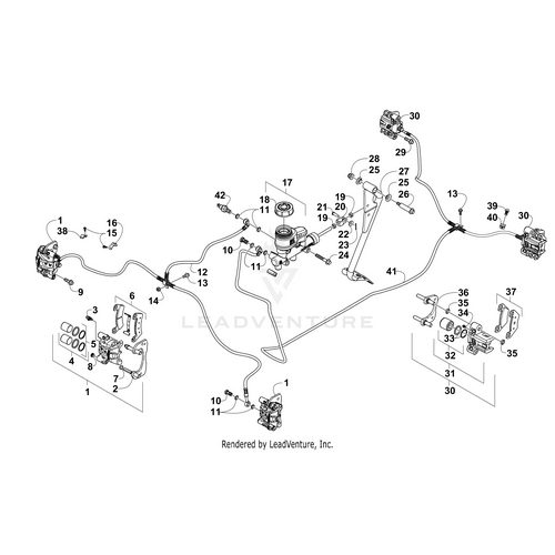 Technical diagram of a vehicle brake system with labeled parts, including the master cylinder, Front Brake Hose -Wc Sport (Rb: 2402-304) by Arctic Cat, brake calipers, mounting brackets, and numbered OEM Arctic Cat components.