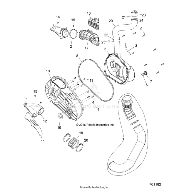An Image of a Genuine Polaris Parts Schematic Diagram showing the schematic - DRIVE TRAIN: CLUTCH COVER AND DUCTING - 2018 POLARIS RZR XP 4 1000