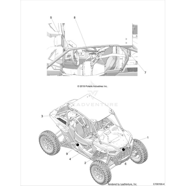 An Image of a Genuine Polaris Parts Schematic Diagram showing the schematic - BODY: DECALS STANDARD - 2018 POLARIS RZR XP TURBO S