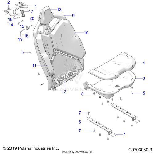 An Image of a Genuine Polaris Parts Schematic Diagram showing the schematic - BODY: SEAT ASM. REAR STANDARD - 2020 POLARIS RZR PRO XP 4