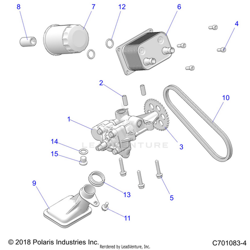 An Image of a Genuine Polaris Parts Schematic Diagram showing the schematic - ENGINE: OIL PUMP and OIL COOLER - 2025 POLARIS RZR TRAIL S 1000 ULTIMATE