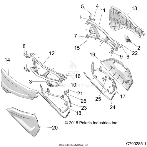 An Image of a Genuine Polaris Parts Schematic Diagram showing the schematic - BODY: DOORS FRONT - 2019 POLARIS RZR XP 4 TURBO S