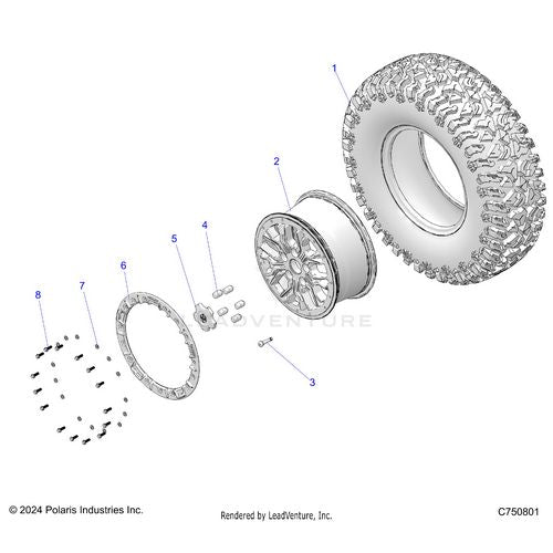 An Image of a Genuine Polaris Parts Schematic Diagram showing the schematic - WHEELS: FRONT/REAR - 2025 POLARIS RZR PRO R 4 FACTORY ARMORED LE ULTIMATE