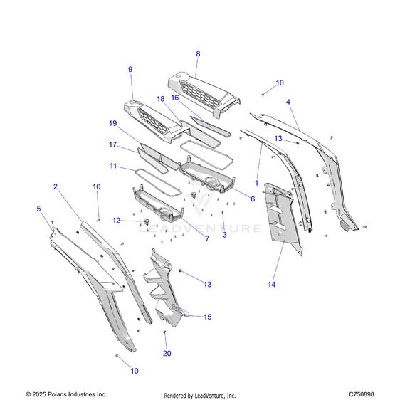An Image of a Genuine Polaris Parts Schematic Diagram showing the schematic - BODY: REAR FENDERS AND BEZELS - 2026 POLARIS RZR XP S 1000 ULTIMATE