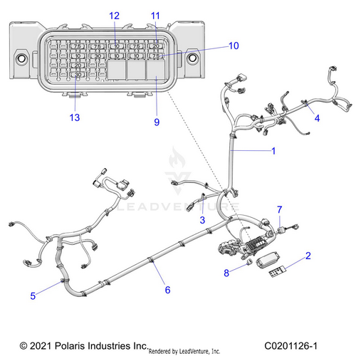 An Image of a Genuine Polaris Parts Schematic Diagram showing the schematic - ELECTRICAL: WIRE HARNESS - 2022 POLARIS RZR 200