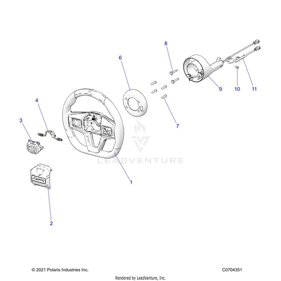 An Image of a Genuine Polaris Parts Schematic Diagram showing the schematic - STEERING: WHEEL - 2022 POLARIS RZR PRO R 4 SPORT