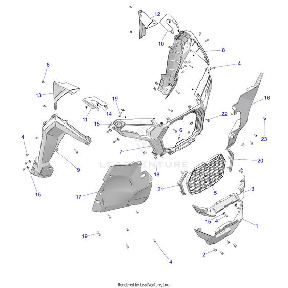 An Image of a Genuine Polaris Parts Schematic Diagram showing the schematic - BODY: FRONT FACIA GRILLE AND FLARES - 2026 POLARIS RZR XP 1000 ULTIMATE