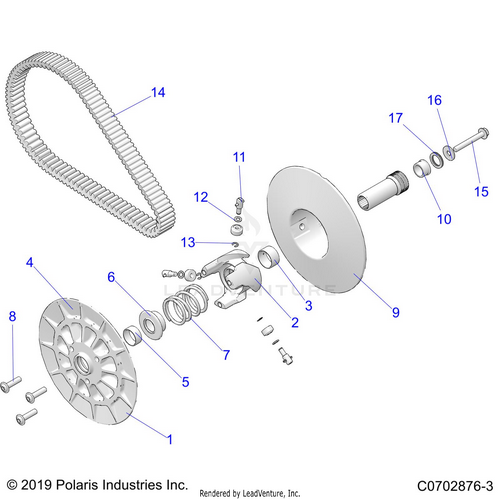 An Image of a Genuine Polaris Parts Schematic Diagram showing the schematic - DRIVE TRAIN: SECONDARY CLUTCH - 2020 POLARIS RZR PRO XP 4