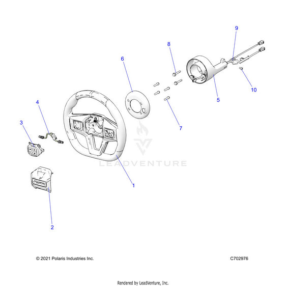 An Image of a Genuine Polaris Parts Schematic Diagram showing the schematic - STEERING: WHEEL PREMIUM - 2023 POLARIS RZR TURBO R 4 PREMIUM RIDE COMMAND