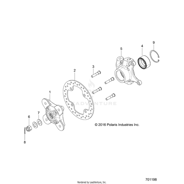 An Image of a Genuine Polaris Parts Schematic Diagram showing the schematic - SUSPENSION: FRONT CARRIER - 2017 POLARIS RZR XP 1000