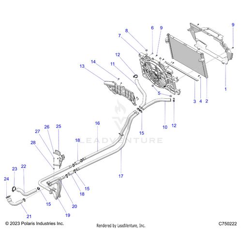 An Image of a Genuine Polaris Parts Schematic Diagram showing the schematic - ENGINE: COOLING - 2025 POLARIS RZR PRO R SPORT