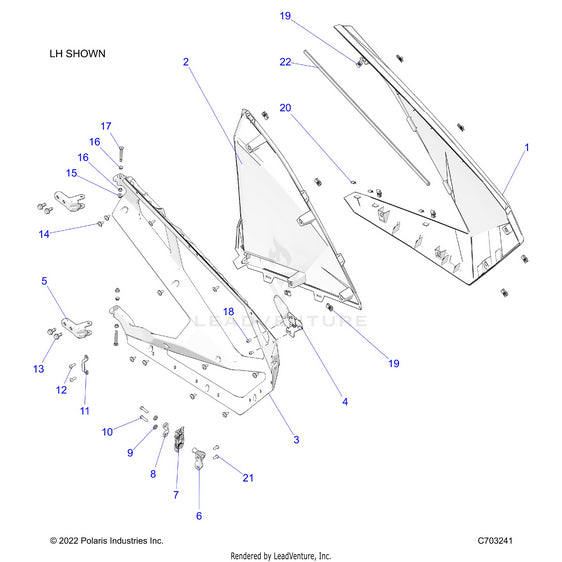 An Image of a Genuine Polaris Parts Schematic Diagram showing the schematic - BODY: DOORS - 2023 POLARIS RZR PRO R ULTIMATE