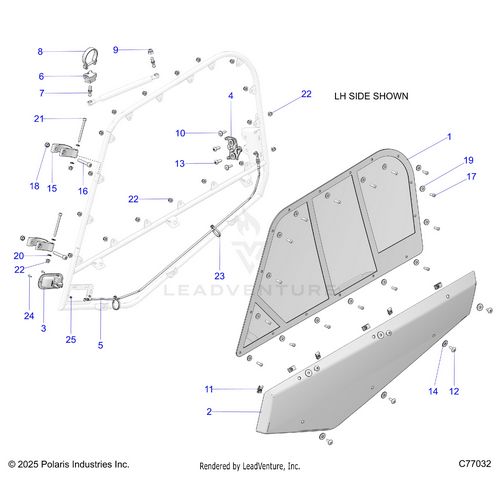 An Image of a Genuine Polaris Parts Schematic Diagram showing the schematic - BODY: DOORS - 2025 POLARIS RZR PRO R RACE