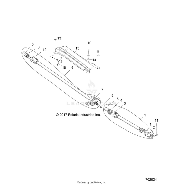 An Image of a Genuine Polaris Parts Schematic Diagram showing the schematic - DRIVE TRAIN: FRONT PROP SHAFT - 2018 POLARIS RZR XP 1000