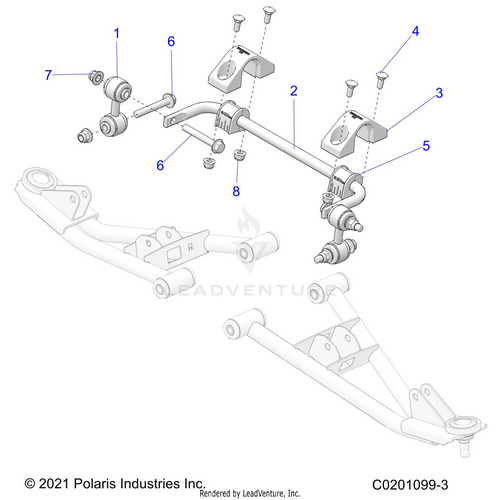 An Image of a Genuine Polaris Parts Schematic Diagram showing the schematic - SUSPENSION: FRONT STABILIZER BAR - 2026 POLARIS RZR 200 EVAP