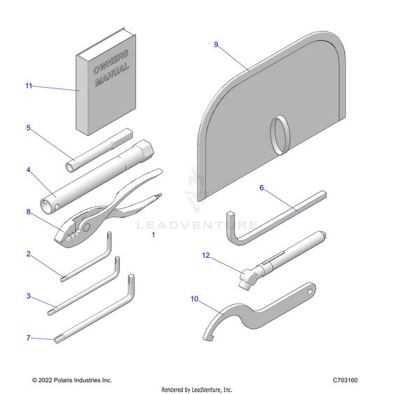 An Image of a Genuine Polaris Parts Schematic Diagram showing the schematic - REFERENCES: OWNERS MANUAL AND TOOL KIT - 2023 POLARIS RZR PRO R SPORT/PREMIUM