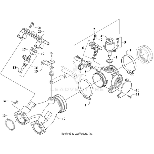 Exploded diagram of a mechanical assembly with numbered parts, including the Fuel Injector (Rb 0470-884) (Inc. 17-18) by Arctic Cat, valves, pipes, rings, and fasteners—lines show how each OEM part fits together.