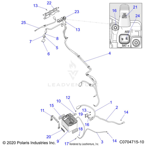An Image of a Genuine Polaris Parts Schematic Diagram showing the schematic - ELECTRICAL: BATTERY - 2022 POLARIS RZR 900 TRAIL ULTIMATE