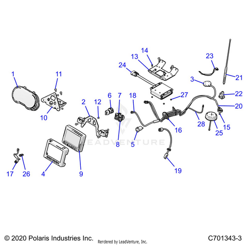 An Image of a Genuine Polaris Parts Schematic Diagram showing the schematic - ELECTRICAL: DASH INSTRUMENTS AND CONTROLS RIDE COMMAND - 2023 POLARIS RZR XP 1000 PREMIUM RIDE COMMAND