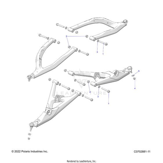 An Image of a Genuine Polaris Parts Schematic Diagram showing the schematic - SUSPENSION: FRONT CONTROL ARMS MOUNTING - 2023 POLARIS RZR PRO R 4 RIDE COMMAND