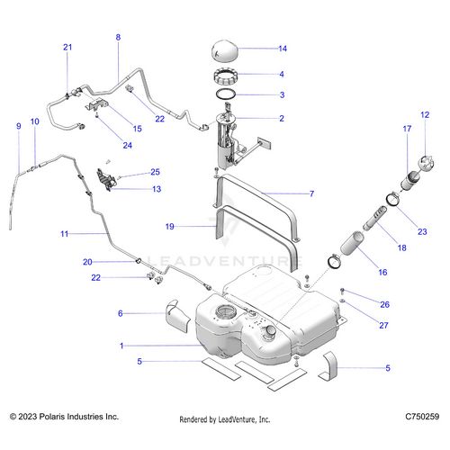 An Image of a Genuine Polaris Parts Schematic Diagram showing the schematic - FUEL: SYSTEM STD. - 2026 POLARIS RZR PRO XP 4 ULTIMATE