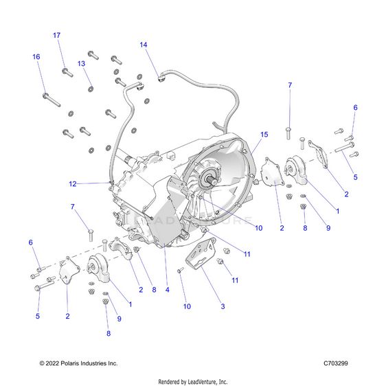 An Image of a Genuine Polaris Parts Schematic Diagram showing the schematic - DRIVE TRAIN: GEARCASE MAIN MOUNTING - 2024 POLARIS RZR PRO R PREMIUM