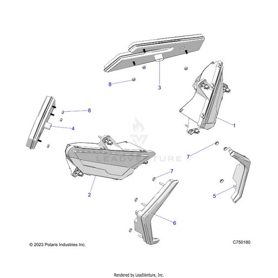 An Image of a Genuine Polaris Parts Schematic Diagram showing the schematic - ELECTRICAL: HEADLIGHTS AND TAILLIGHTS - 2025 POLARIS RZR PRO R 4 RACE REPLICA LE EVAP